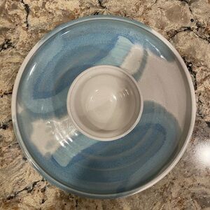 Handmade Blue Glazed Chip & Dip Bowl or Shrimp,